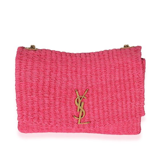 Saint Laurent Handbags - Saint Laurent Pink Woven Sisal Medium Kate Bag